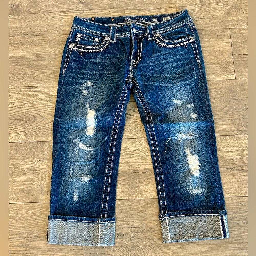 Miss Me Blue Distressed Cropped Jeans